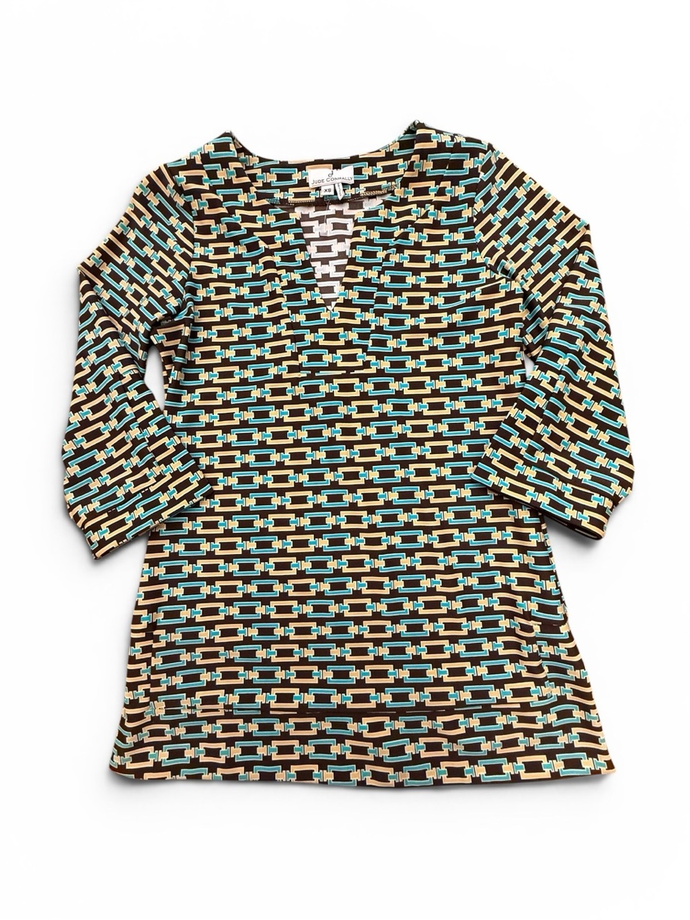 Jude Connally Jude Cloth Geometric Chain Print Brown Teal Cream Chris Top XS